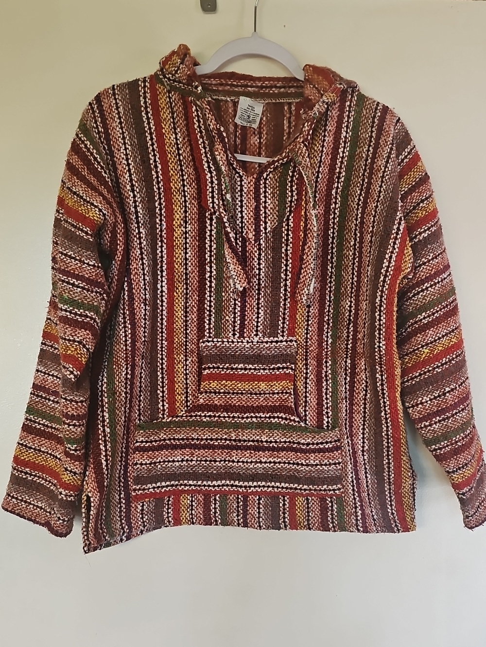 Mexican Boho Striped Hooded Pullover Hoodie - Multi-Color.